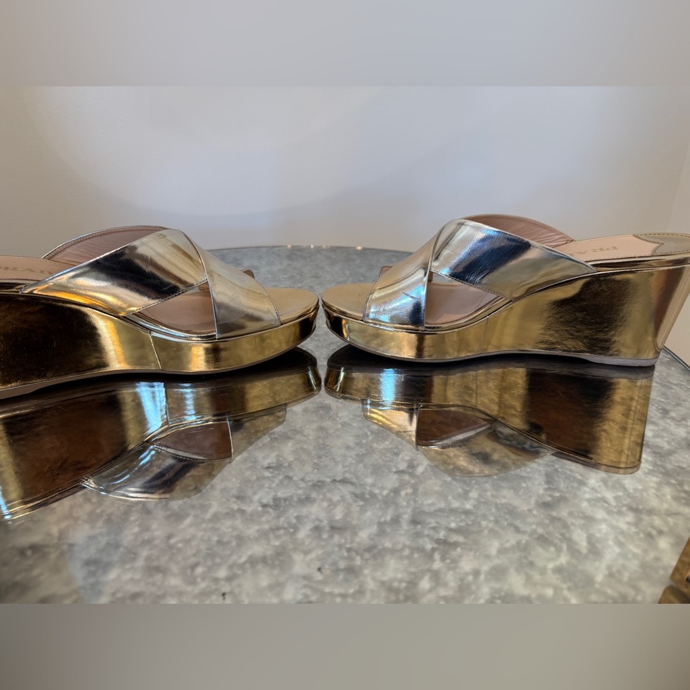Prada Metallic Gold Wedge Sandals Size US 11(41.5eu) - Picture 7 of 15